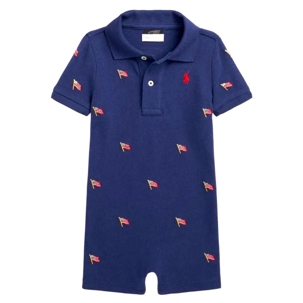 Polo Ralph Lauren 18M Baby Boy's American Flag Embroidered Polo Romper